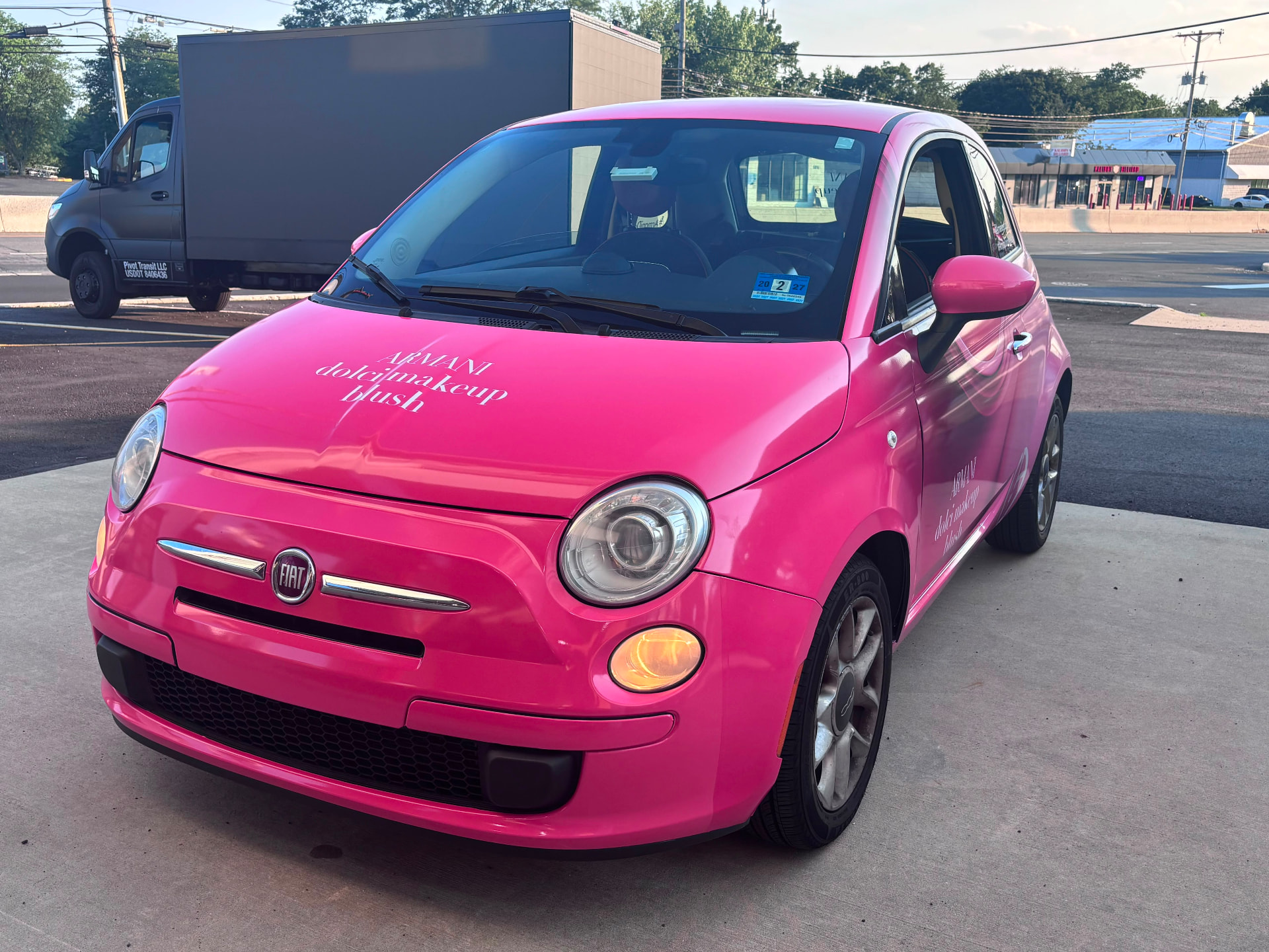 Pink Armani Beauty Fiat 500 promotional car wrap